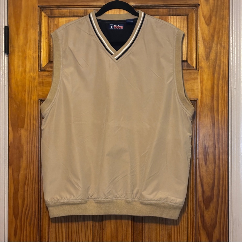 PGA TOUR Men’s Tan/Light Khaki Golf Windbreaker Vest Men's L with Pockets